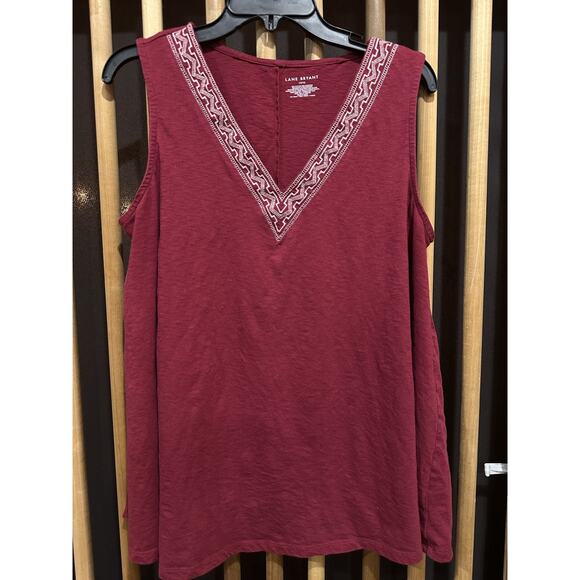 Lane Bryant Tank Top Womens 14/16 Red Embroidered V Neck Sleeveless Boho Casual - Picture 1 of 6